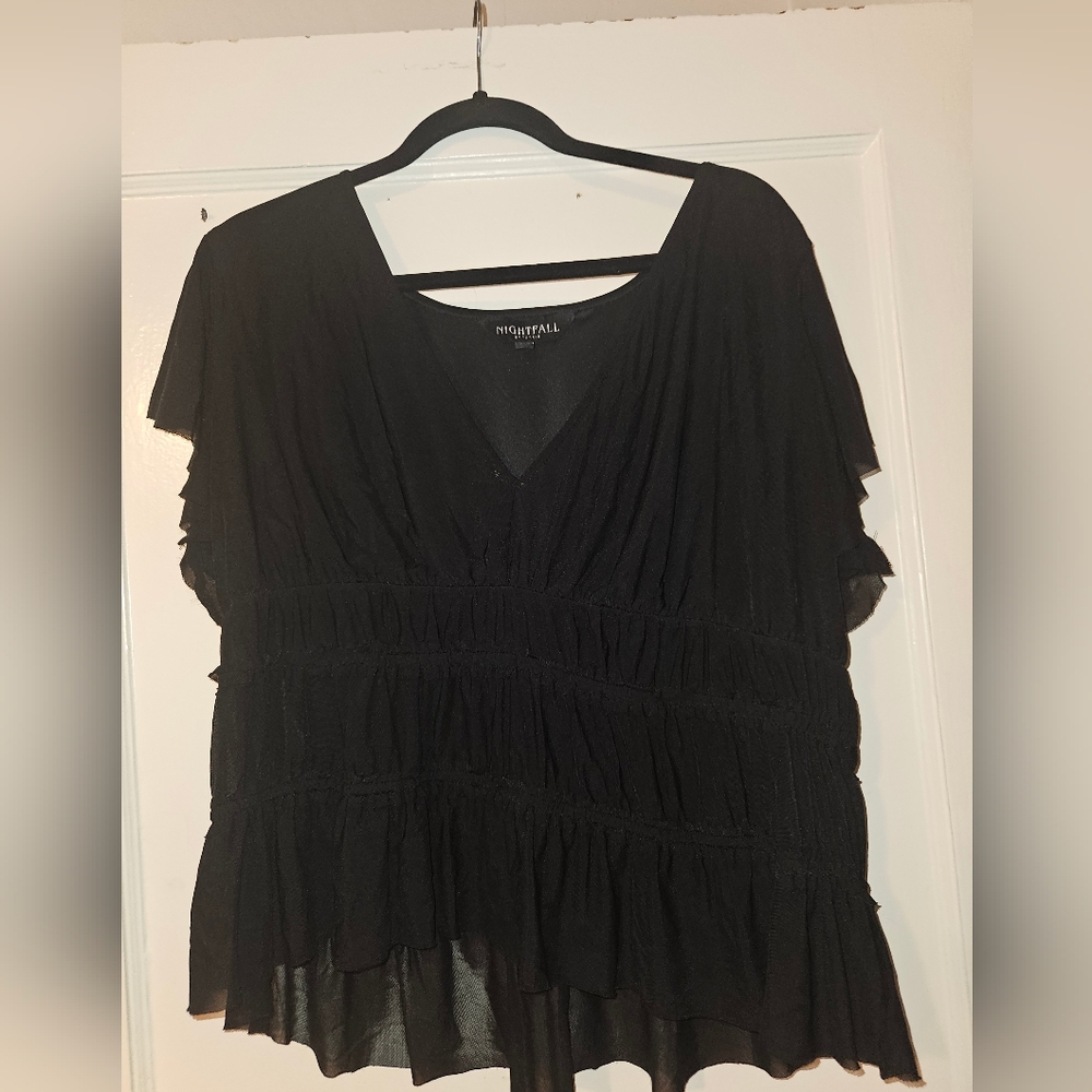 Torrid Nightfall Mesh V-Neck Peplum Blouse 1